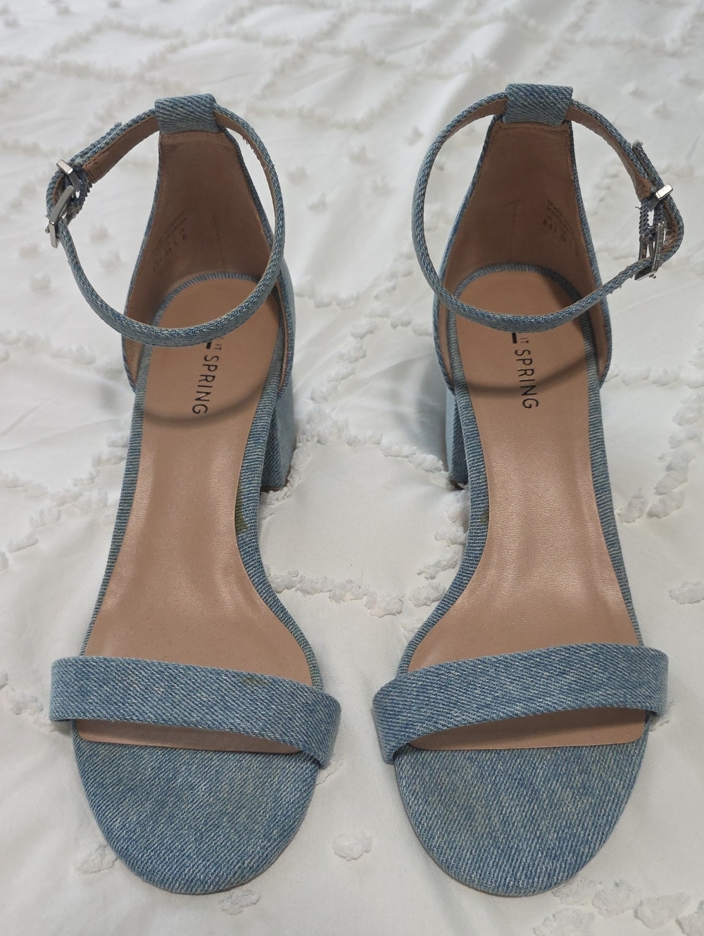 Call It Spring Light Blue Denim-Look Ankle Strap Block Heels